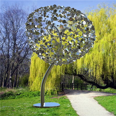 Edelstahl-Skulpturen des 3m Metallbaum-316L arbeiten modernes Spiegel-Polnisch im Garten