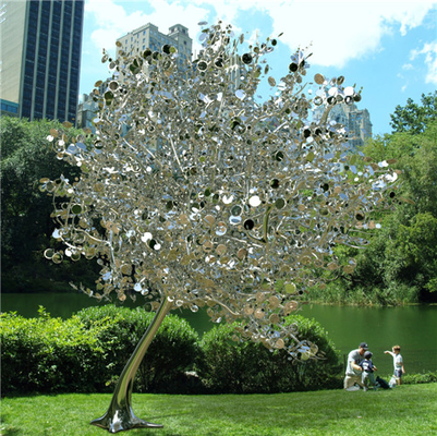 Edelstahl-Skulpturen des 3m Metallbaum-316L arbeiten modernes Spiegel-Polnisch im Garten
