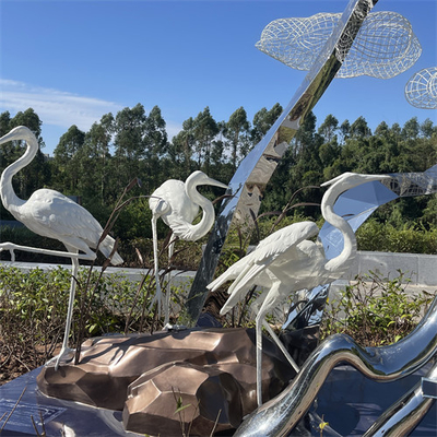 Sumpfgebiet-Park-Edelstahl gestaltet realistischen Crane Egret Metal Sculpture