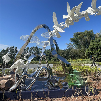 Sumpfgebiet-Park-Edelstahl gestaltet realistischen Crane Egret Metal Sculpture
