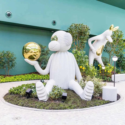 Piazza-Garten-sitzende Affe-Statuen-Karikatur-Fiberglas-Metalldekoration