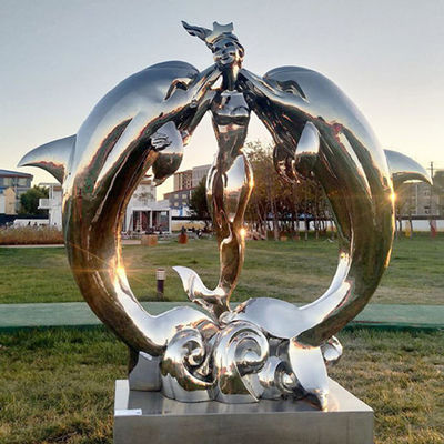 Edelstahl-Meerjungfrau-und Delphin-Statuen-Garten-dekorativer Rasen-Tierskulpturen